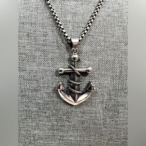 Stainless Steel Anchor Unisex Necklace Chain measures 23” Inch’s Long Ve…
